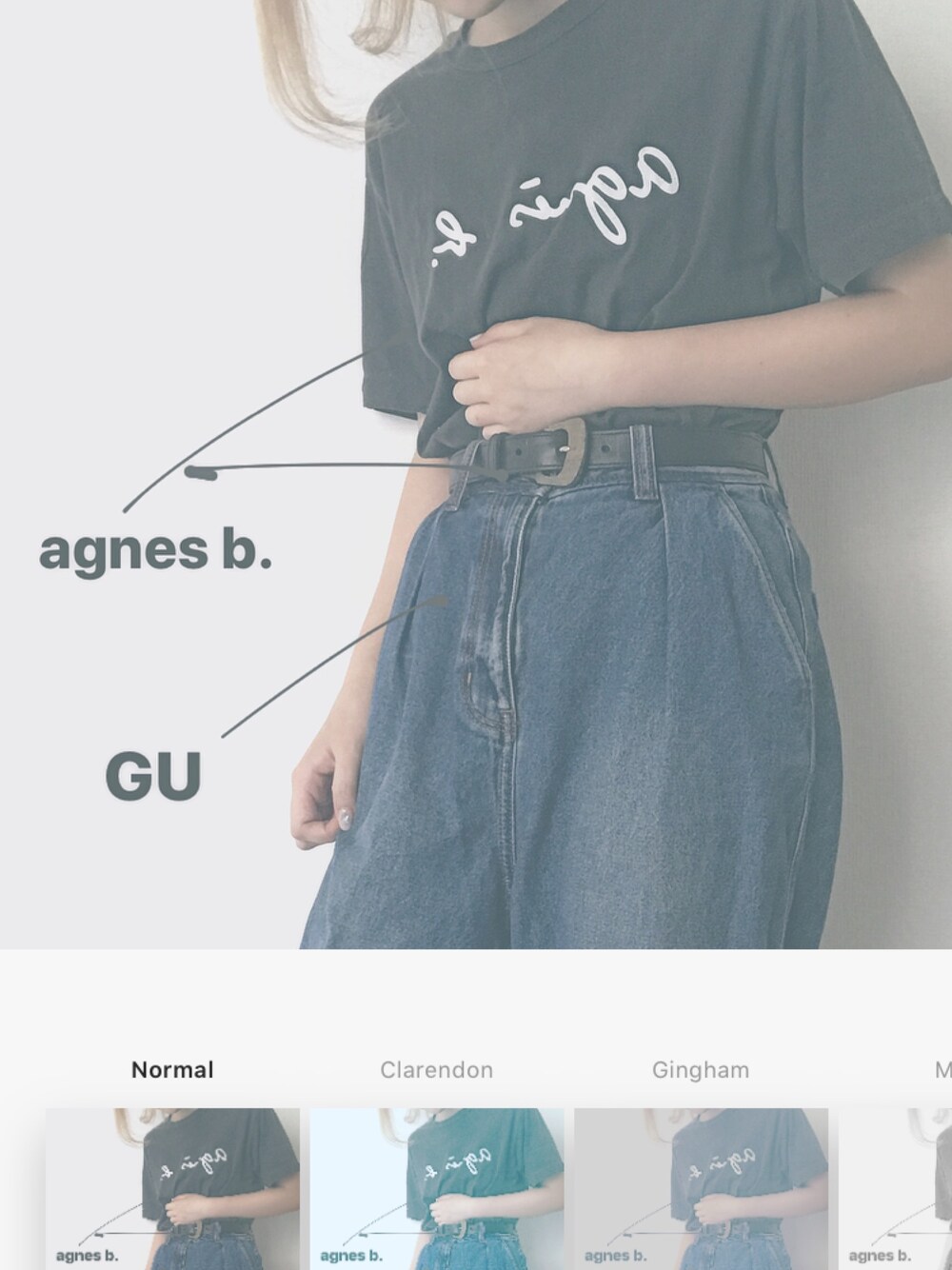 「アニエスベー、シンプル、シンプルコーデ、古着、古着MIX、ブラック、fashion、ゆるコーデ」｜「agnes b.のアイテム（Tシャツ/カットソー、ブラック系）」を使った、ぶっせさん（レディース・155cm）の夏コーディネートの1枚目の写真