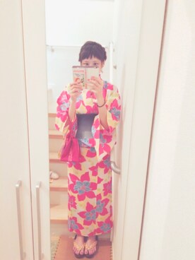 「フォローミー」｜「アイテム（浴衣）」を使った、ぐぅさん（レディース・159cm）の夏コーディネート
