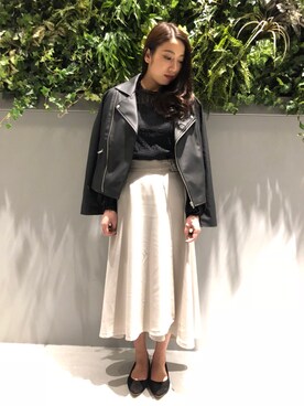 「COLONY 2139（コロニートゥーワンスリーナイン）のアイテム（ライダースジャケット）」を使った、Tomomi2139さん（レディース・158cm）の冬コーディネート