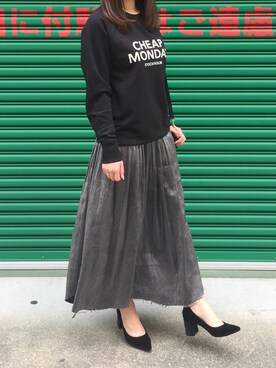 「スエット」｜「アイテム（パンプス）」を使った、yu-yuさん（レディース・155cm）の春コーディネート