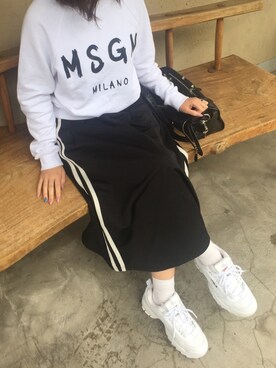 「MSGM（エムエスジーエム）のアイテム（スウェット）」を使った、yu-yuさん（レディース・156cm）の春コーディネート