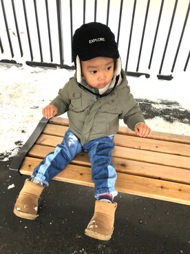 「GAP（ギャップ）のアイテム（ブルゾン）」を使った、しいさん（キッズ・90cm）の冬コーディネート
