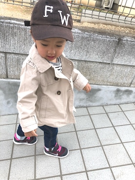 「GAP（ギャップ）のアイテム（ノーカラージャケット）」を使った、しいさん（キッズ・90cm）の春コーディネート