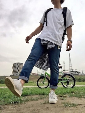 「黒リュック」｜「アイテム（その他）」を使った、きのこさん（メンズ・173cm）の夏コーディネート