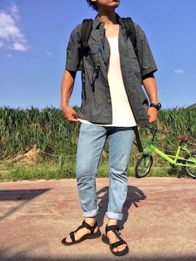 「黒リュック」｜「アイテム（その他）」を使った、きのこさん（メンズ・173cm）の夏コーディネート