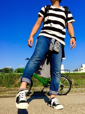「黒リュック」｜「アイテム（その他）」を使った、きのこさん（メンズ・173cm）の夏コーディネート
