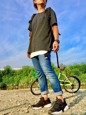「黒リュック」｜「アイテム（その他）」を使った、きのこさん（メンズ・173cm）の夏コーディネート