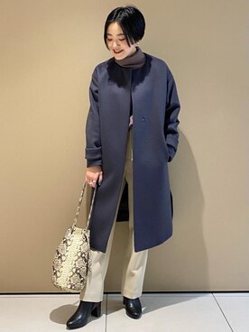 「一押しのアウタースタイル」｜「アイテム（ノーカラーコート）」を使った、ishii0xxさん（レディース・156cm）の冬コーディネート