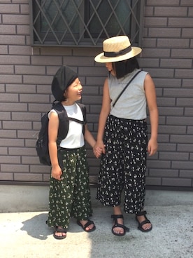 「カンカン帽」｜「アイテム（ハンチング/ベレー帽）」を使った、kankitsu🍊さん（キッズ・122cm）の夏コーディネート