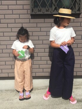 「sanuk（サヌーク）のアイテム（サンダル）」を使った、kankitsu🍊さん（キッズ・122cm）の夏コーディネート