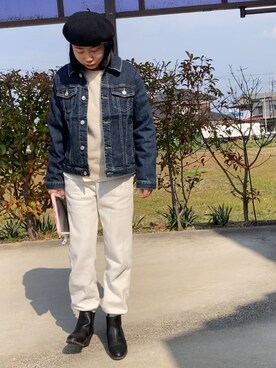 「ARCH & LINE（アーチアンドライン）のアイテム（デニムジャケット）」を使った、kankitsu🍊さん（キッズ・144cm）の冬コーディネート
