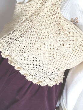 「ehka sopo（エヘカソポ）のかぎ針編みビスチェ（ニット/セーター）」を使った、かほさん（レディース・155cm）の春コーディネート