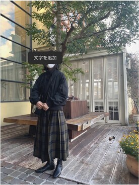 「カフェ」｜「アイテム（MA-1）」を使った、ぽさん（レディース・157cm）の冬コーディネート