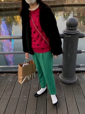 「クリスマス」｜「アイテム（バレエシューズ）」を使った、Rinakoさん（レディース・160cm）の冬コーディネート