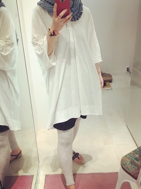 「アイテム（シャツワンピース、ホワイト系）」を使った、TEREZAさん（レディース・161cm）の夏コーディネート