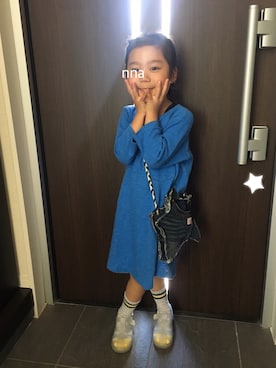 「アイテム（ワンピース/ドレス、ブルー系）」を使った、nna ◡̈♡ さん（キッズ・100cm）の春コーディネート