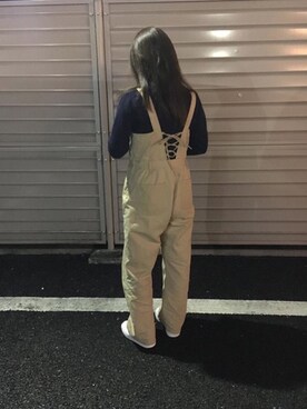 「RETRO GIRL（レトロガール）のアイテム（サロペット/オーバーオール）」を使った、uさん（レディース・157cm）の春コーディネート
