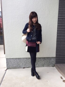 「アイテム（デニムジャケット）」を使った、ma---cha♡さん（レディース・155cm・20代）の冬コーディネート