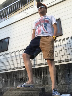 「Abercrombie&Fitch（アバークロンビーアンドフィッチ）のアイテム（帽子）」を使った、Shinji Tsuruさん（メンズ・173cm）の夏コーディネート