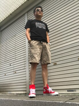 「Abercrombie&Fitch（アバークロンビーアンドフィッチ）のアイテム（チノパンツ）」を使った、Shinji Tsuruさん（メンズ・173cm）の夏コーディネート