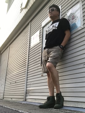 「Abercrombie&Fitch（アバークロンビーアンドフィッチ）のアイテム（チノパンツ）」を使った、Shinji Tsuruさん（メンズ・173cm）の夏コーディネート