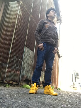 「鬼デニム（オニデニム）のアイテム」を使った、Shinji Tsuruさん（メンズ・173cm）の夏コーディネート