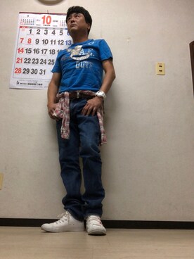 「鬼デニム（オニデニム）のアイテム」を使った、Shinji Tsuruさん（メンズ・173cm）の秋コーディネート