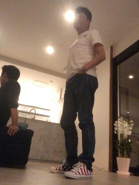 「鬼デニム（オニデニム）のアイテム」を使った、Shinji Tsuruさん（メンズ・173cm）の春コーディネート