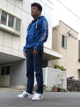 「Abercrombie&Fitch（アバークロンビーアンドフィッチ）のアイテム（パーカー）」を使った、Shinji Tsuruさん（メンズ・173cm）の夏コーディネート