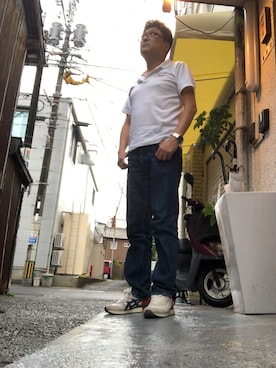 「鬼デニム（オニデニム）のアイテム」を使った、Shinji Tsuruさん（メンズ・173cm）の夏コーディネート