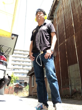 「鬼デニム（オニデニム）のアイテム」を使った、Shinji Tsuruさん（メンズ・173cm）の夏コーディネート