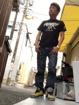 「Abercrombie&Fitch（アバークロンビーアンドフィッチ）のアイテム（デニムパンツ）」を使った、Shinji Tsuruさん（メンズ・173cm）の夏コーディネート