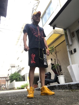 「Harley-Davidson（ハーレーダビッドソン）のアイテム（帽子）」を使った、Shinji Tsuruさん（メンズ・173cm）の夏コーディネート