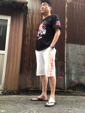 「OLD NAVY（オールドネイビー）のアイテム（ビーチサンダル）」を使った、Shinji Tsuruさん（メンズ・173cm）の秋コーディネート