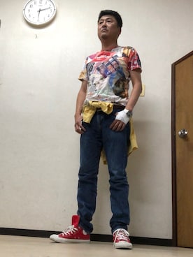 「鬼デニム（オニデニム）のアイテム」を使った、Shinji Tsuruさん（メンズ・173cm）の秋コーディネート