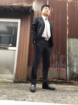 「アイテム（ネクタイ、シルバー系）」を使った、Shinji Tsuruさん（メンズ・173cm）の秋コーディネート