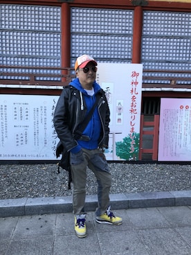 「Abercrombie&Fitch（アバークロンビーアンドフィッチ）のアイテム（パーカー）」を使った、Shinji Tsuruさん（メンズ・173cm）の冬コーディネート