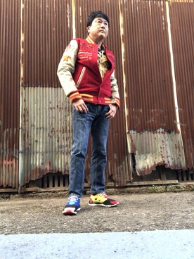 「Reebok（リーボック）の【REEBOK】 リーボック FURYLITE フューリーライト V66618 16SP BLCK/GREN/RD/WH（スニーカー）」を使った、Shinji Tsuruさん（メンズ・173cm）の冬コーディネート