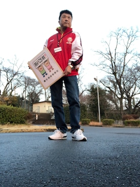 「鬼デニム（オニデニム）のアイテム」を使った、Shinji Tsuruさん（メンズ・173cm）の冬コーディネート