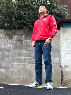 「鬼デニム（オニデニム）のアイテム」を使った、Shinji Tsuruさん（メンズ・173cm）の春コーディネート