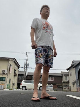 「OLD NAVY（オールドネイビー）のアイテム（ビーチサンダル）」を使った、Shinji Tsuruさん（メンズ・173cm）の夏コーディネート