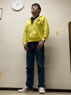 「鬼デニム（オニデニム）のアイテム」を使った、Shinji Tsuruさん（メンズ・173cm）の秋コーディネート