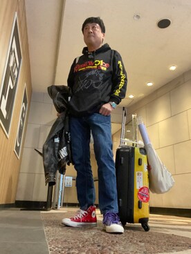 「DIESEL（ディーゼル）のアイテム（ライダースジャケット）」を使った、Shinji Tsuruさん（メンズ・173cm）の冬コーディネート