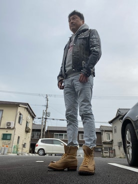 「DIESEL（ディーゼル）のアイテム（ライダースジャケット）」を使った、Shinji Tsuruさん（メンズ・173cm）の冬コーディネート