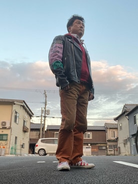 「DIESEL（ディーゼル）のアイテム（ライダースジャケット）」を使った、Shinji Tsuruさん（メンズ・173cm）の冬コーディネート