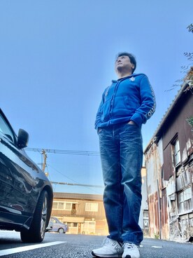 「Abercrombie&Fitch（アバークロンビーアンドフィッチ）のアイテム（パーカー）」を使った、Shinji Tsuruさん（メンズ・173cm）の春コーディネート