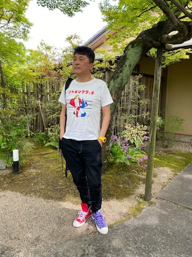 「COMME CA DU MODE（コムサデモード）のアイテム」を使った、Shinji Tsuruさん（メンズ・173cm）の夏コーディネート