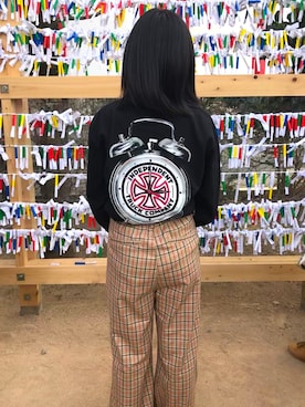 「THRASHER（スラッシャー）のアイテム（トップス、ブラック系）」を使った、みゆさん（レディース・153cm）の夏コーディネート