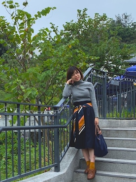 「GU（ジーユー）のアイテム（トップス、グレー系）」を使った、Gさん（レディース・158cm）の冬コーディネート