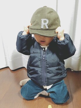 「無印良品（ムジルシリョウヒン）のアイテム（ダウンジャケット/コート）」を使った、suUuさん（キッズ・80cm）の冬コーディネート